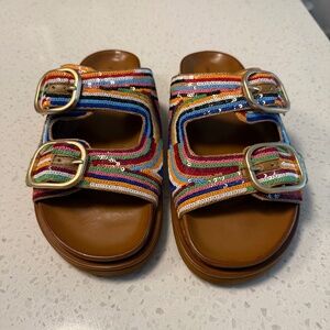 NWT Bloomingdale's Aqua X White Lotus Sandals